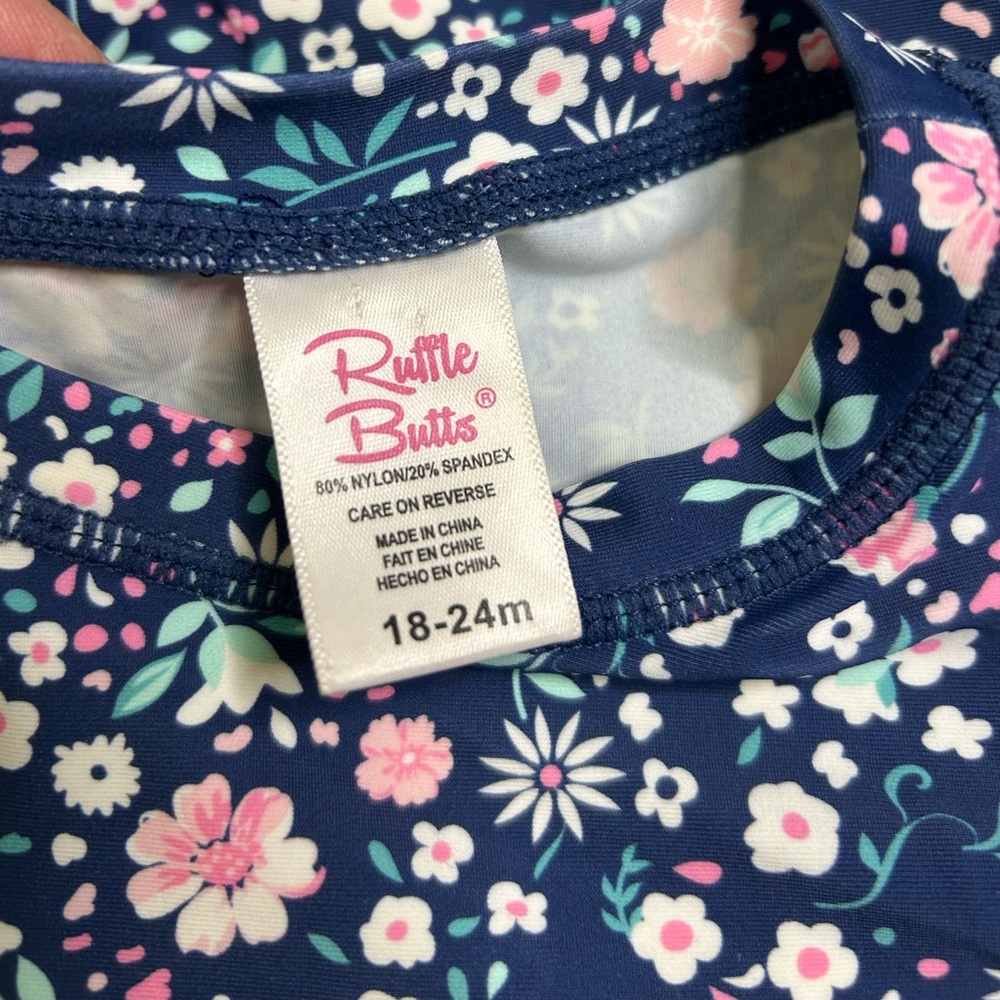Ruffle Butts Navy Floral Long Sleeve Rash-guard 18-24M. SKU A38 - Picture 3 of 4